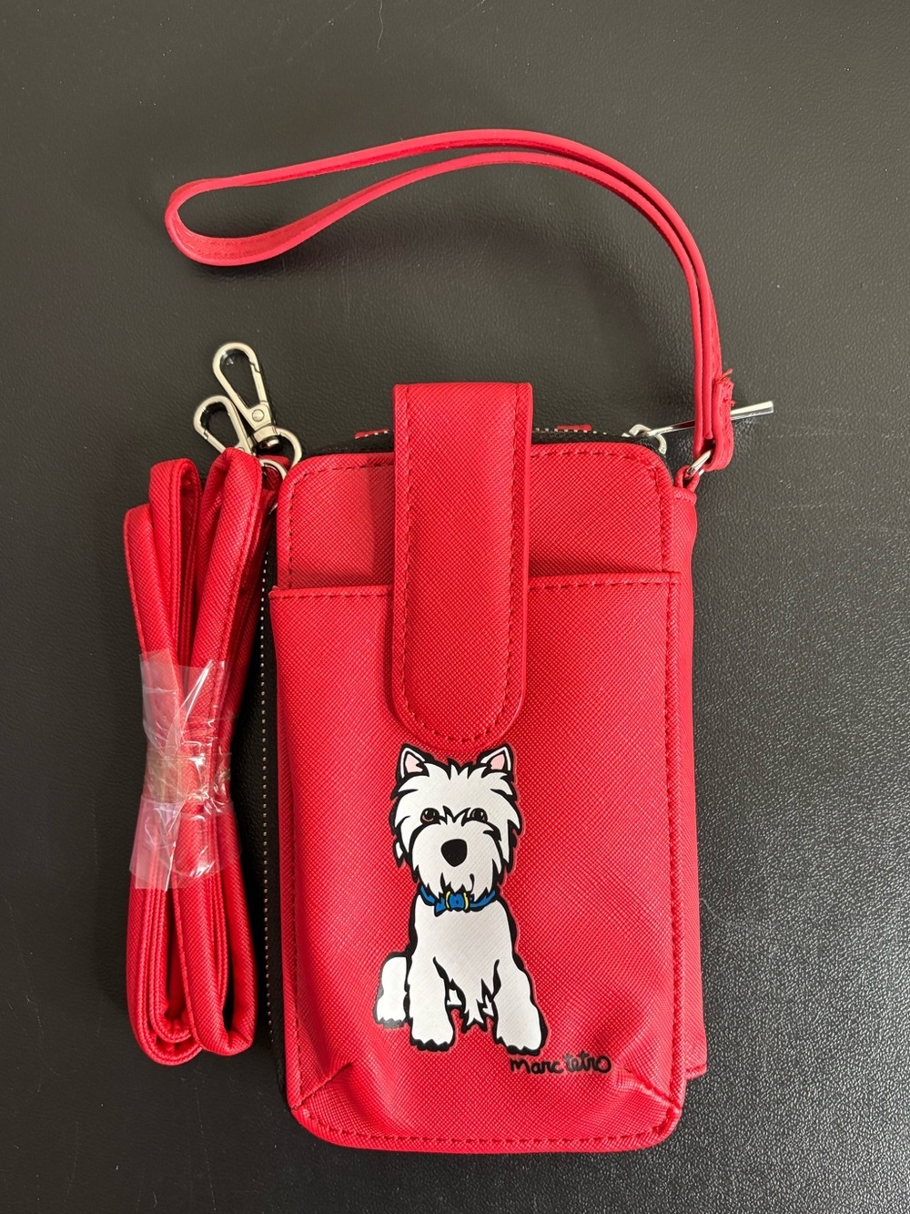 Marc Tetro Westie Red Crossbody Phone Wallet Purse Bag Wristlet
